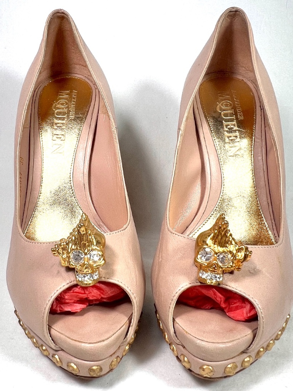 Archive Alexander McQueen Studded Mohawk Skull Peep Toe Pumps 294017 Eu39